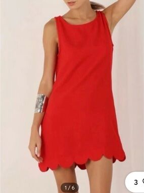 NWOT Sleeveless Red Scallop-Hem Mini Dress